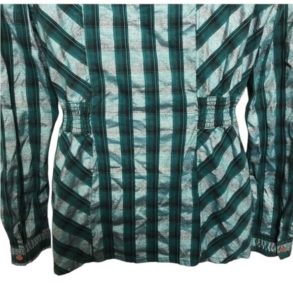 COOGI Metallic Plaid Snap Front Western Shirt Embroidered Spell Out Sz L - Picture 9 of 16